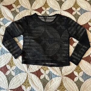 Black crochet mesh long sleeve top size M grunge goth whimsigoth emo layer fairy